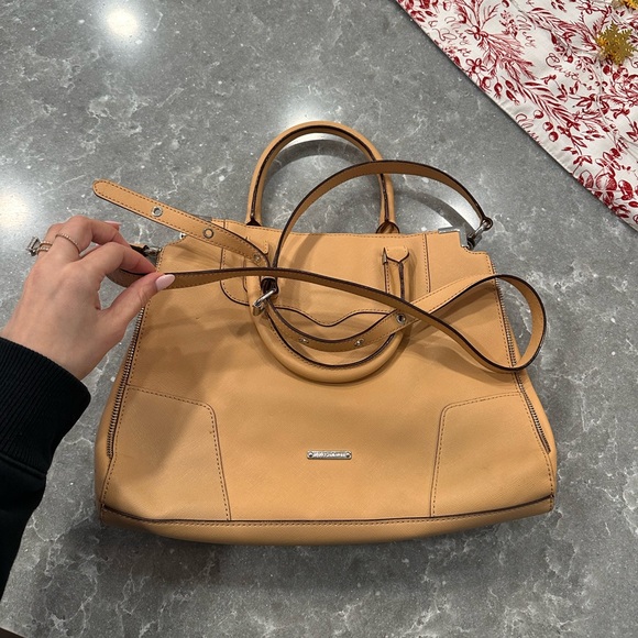 Rebecca Minkoff Amorous Saffiano Leather Satchel Cream/Camel - Picture 4 of 11